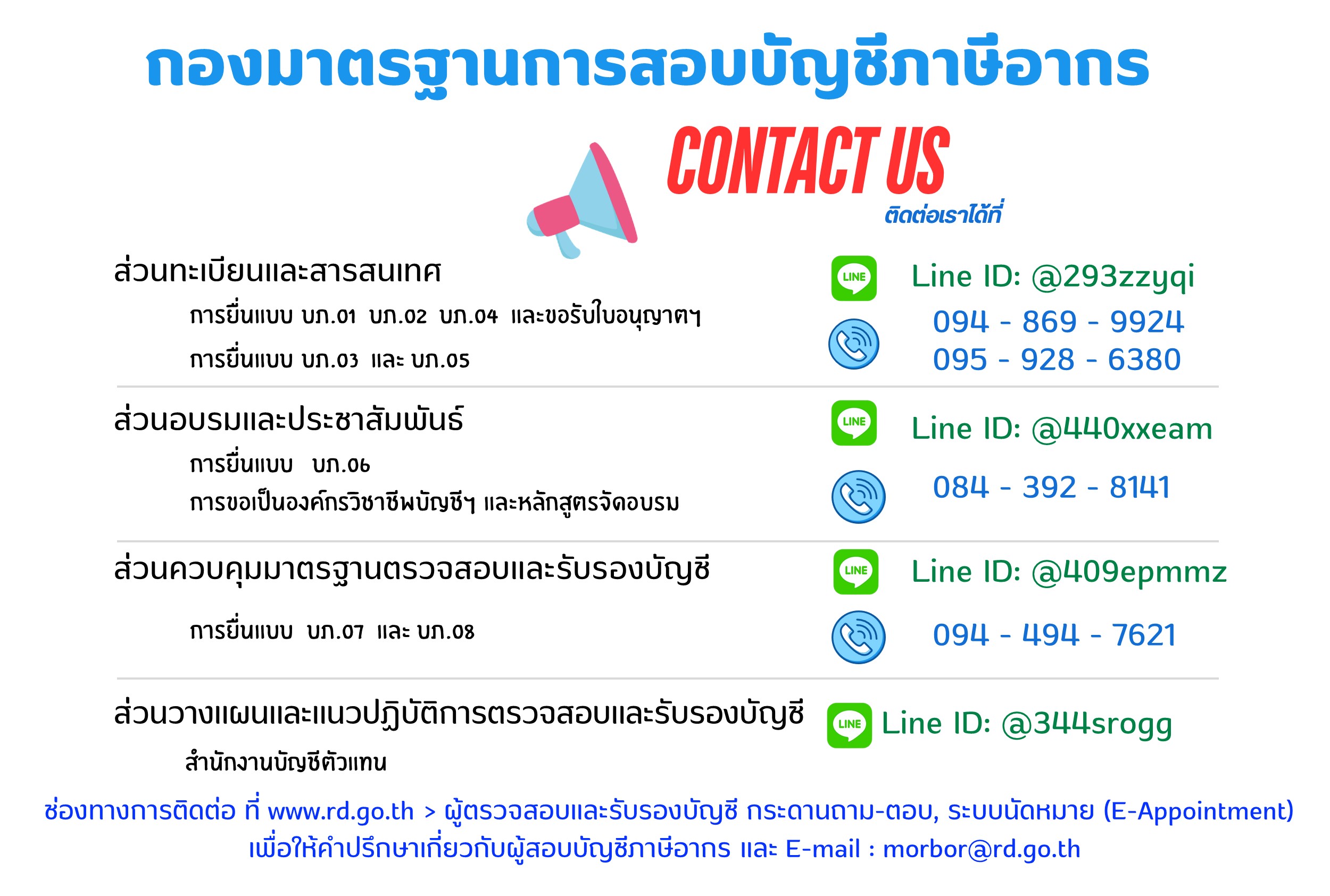 ช่องทางการติดต่อกองมาตรฐานการสอบบัญชีภาษีอากร