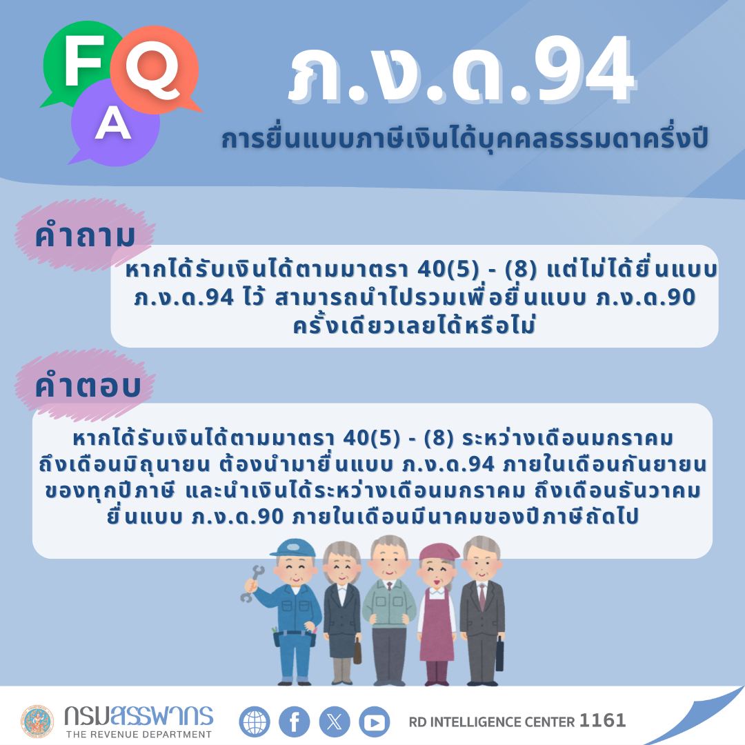  หากไม่ยื่นแบบ ภ.ง.ด.94 แต่จะนำไปรวมเพื่อยื่นแบบ ภ.ง.ด.90 ตอนสิ้นปีครั้งเดียว ได้หรือไม่⁉