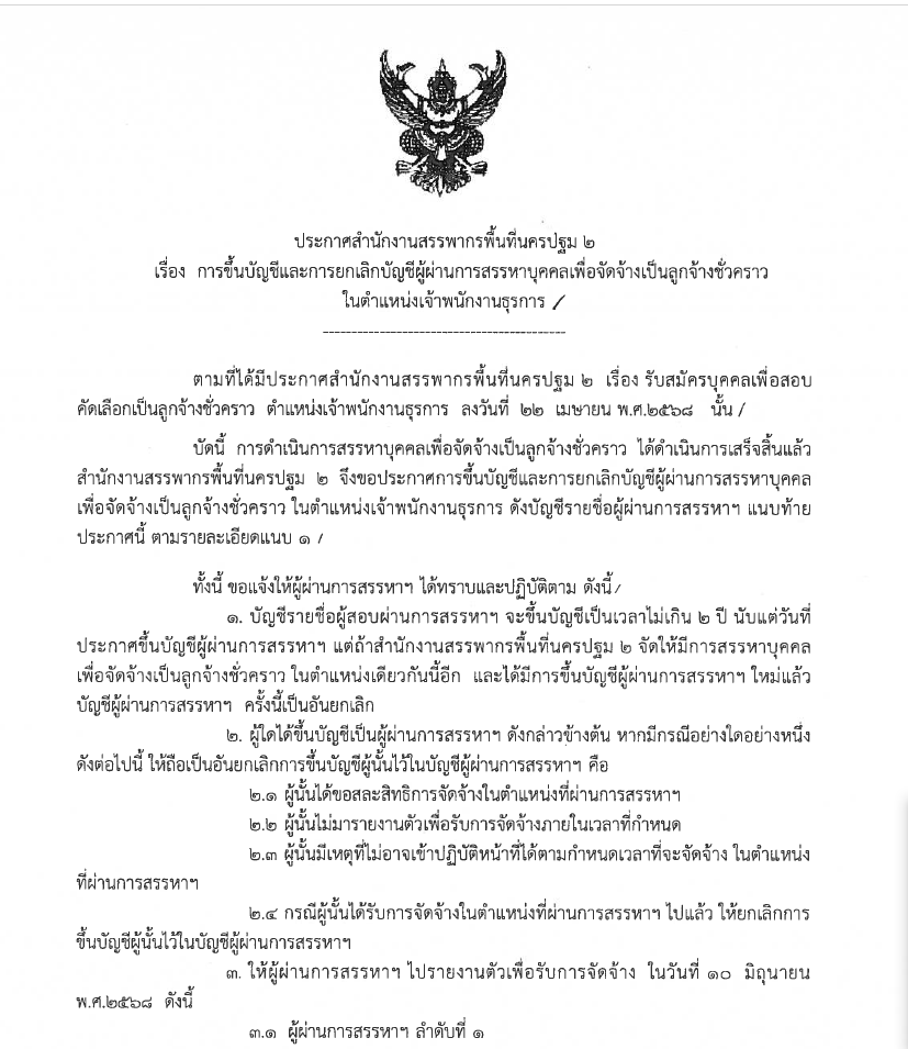 ประกาศสำนักงานสรรพากรพื้นที่นครปฐม 2 เรื่องการขึ้นบัญชีและยกเลิกบัญชีผู้ผ่านการสรรหาฯ