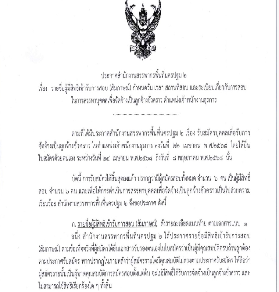 ประกาศรายชื่อผู้มีสิทธิเข้ารับการสอบ(สัมภาษณ์)