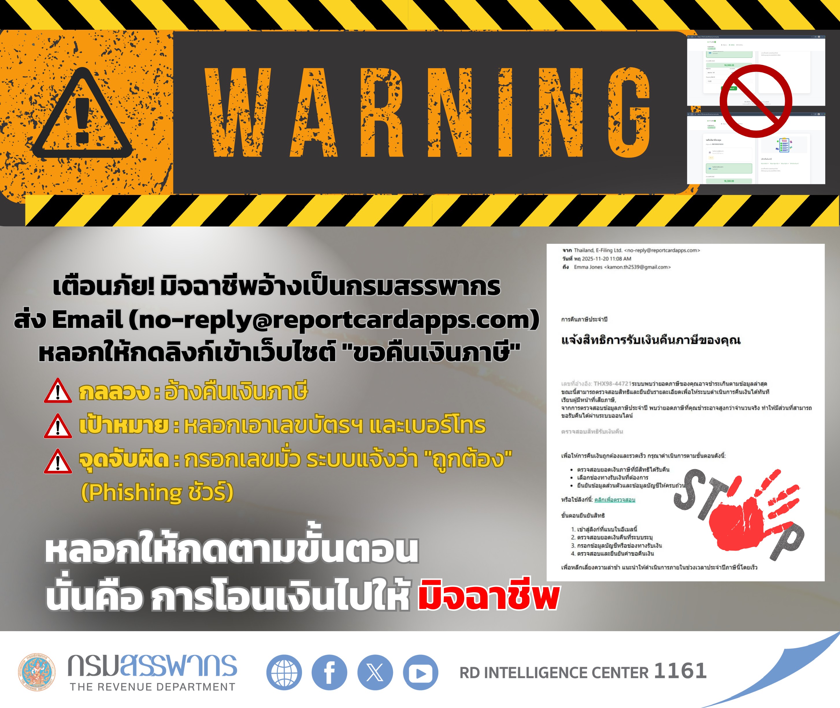เตือนภัย! มิจฉาชีพอ้างเป็นกรมสรรพากรส่ง Email หลอกให้กดลิงก์เข้าเว็ปไซต์