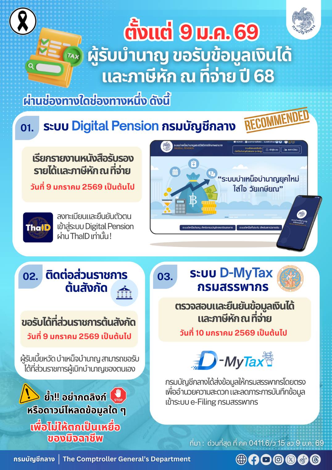 การออกหนังสือรับรองการหักภาษี ณ ที่จ่าย ประจำปี พ.ศ. 2568 ของผู้รับเบี้ยหวัด บำเหน็จบำนาญ