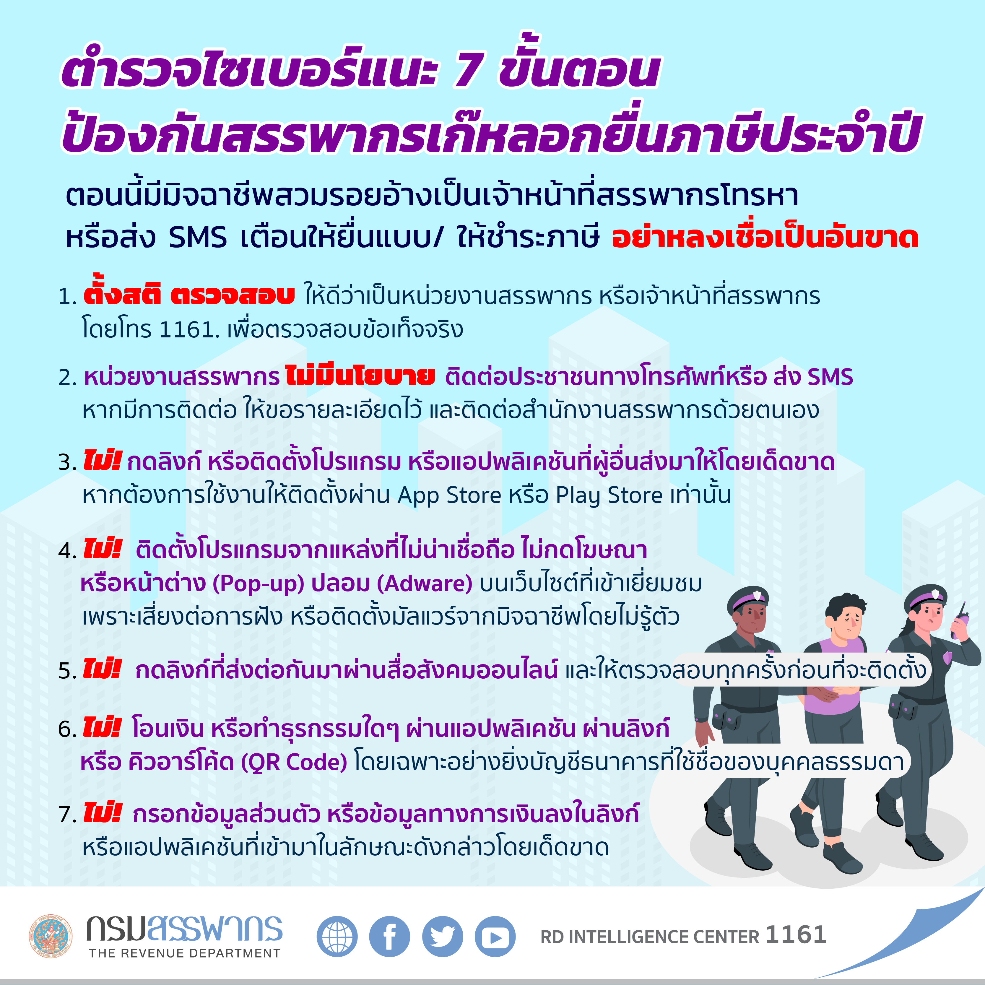 เตือนภัย ! ตำรวจไซเบอร์ แนะ ๗ ขั้นตอน ป้องกันสรรพากรเก๊หลอกยื่นภาษีประจำปี