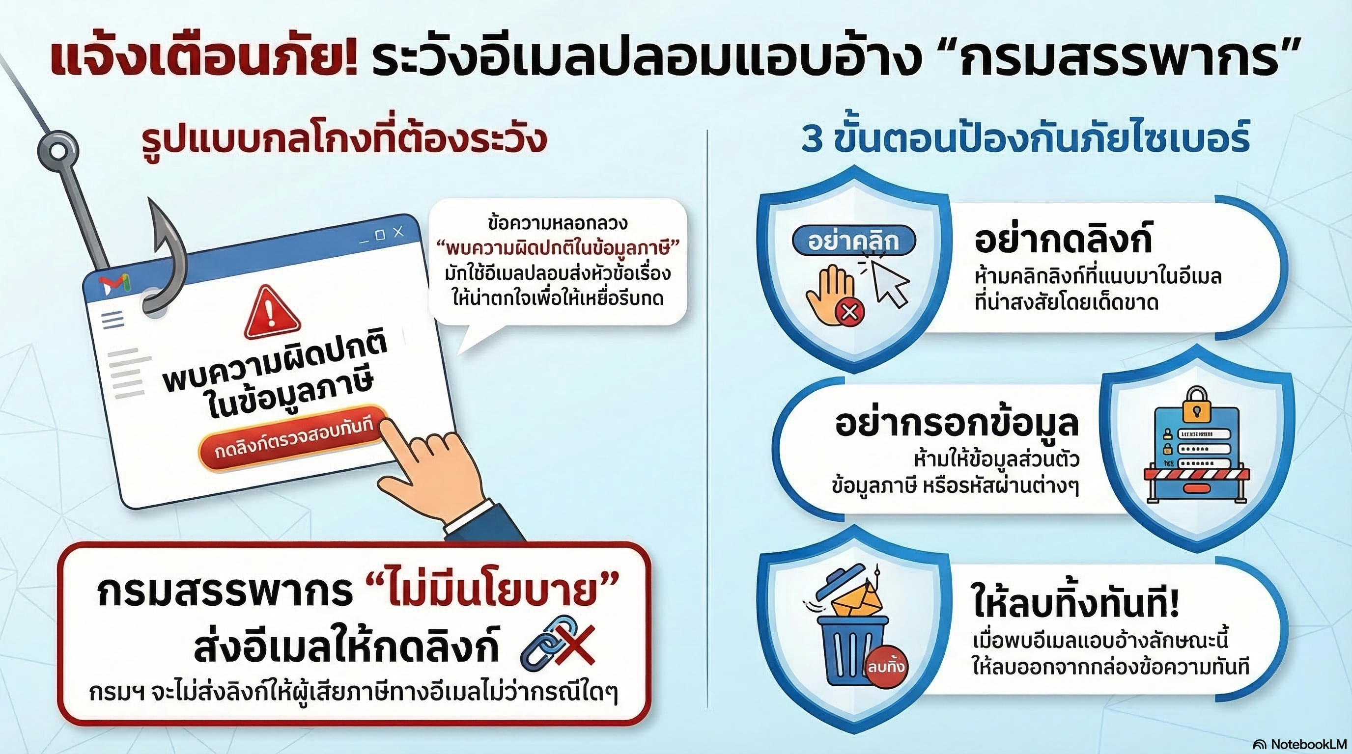 แจ้งเตือนประชาชน กรมสรรพากร ไม่มีนโยบายส่งอีเมล แจ้งให้ผู้เสียภาษีกดลิงก์